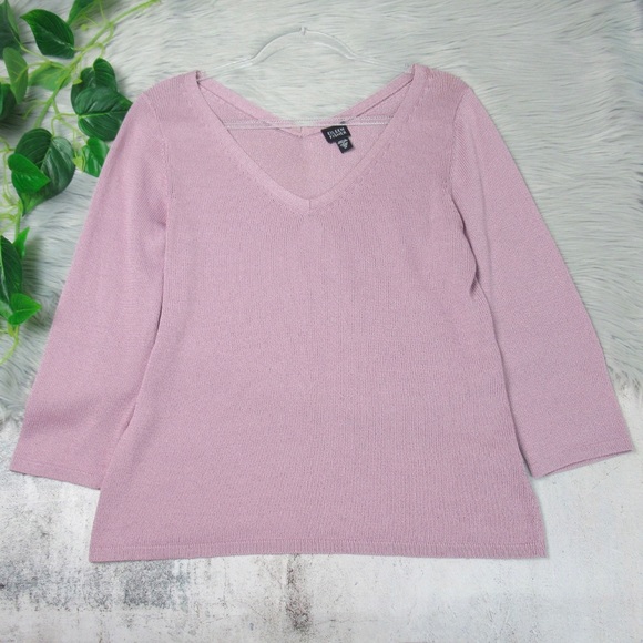 Eileen Fisher Italian Yarn Cotton Blend V-Neck Knit Top Women’s Size Medium - Picture 3 of 8